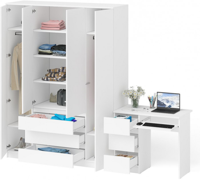 Мори компьютерный стол МС-6 левый + Шкаф МШ1600.1, белый