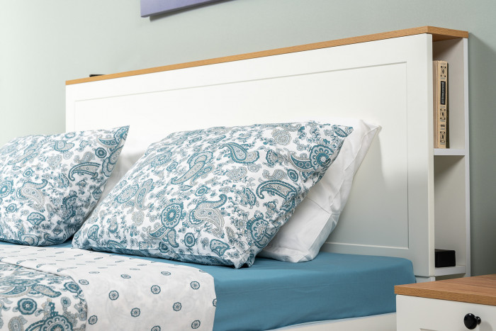 Остин 11.53 Кровать + ортопед + 16.47 Тумба под ТВ + 16.152 Тумба прикроватная, белый шагрень/дуб крафт золотой