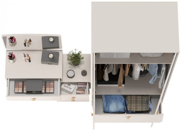 Афина Спальня Шкаф 2-х дверный + Трюмо, цвет кашемир серый, ШхГхВ 90,3х56,3х220 + 105х38,6х129 см., универсальная сборка