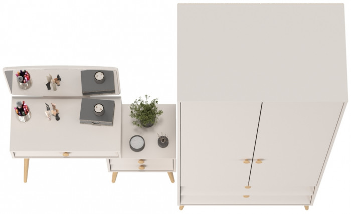 Афина Спальня Шкаф 2-х дверный + Трюмо, цвет кашемир серый, ШхГхВ 90,3х56,3х220 + 105х38,6х129 см., универсальная сборка