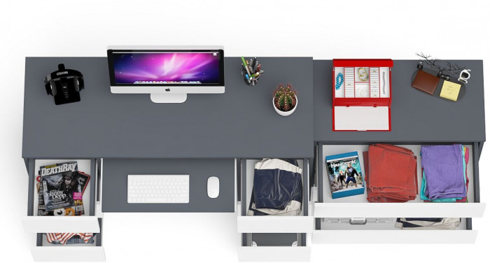 Мори компьютерный стол МС-2 + Комод МК800.1, графит/белый