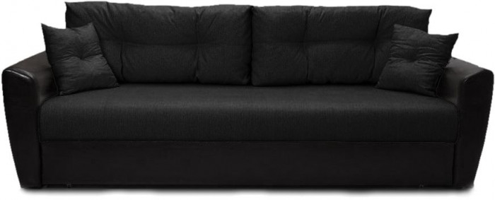 Диван-кровать Амстердам, 150х195, раскладной, еврокнижка, независимый пружинный блок, рогожка/экокожа, черный