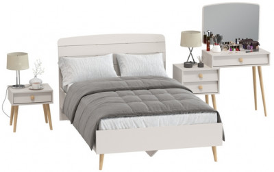 Афина Спальня Кровать 1200 + Трюмо + Тумба, кашемир серый