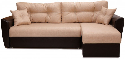 Диван-кровать угловой Амстердам, 150х200, еврокнижка, рогожка/экокожа, бежево-коричневый