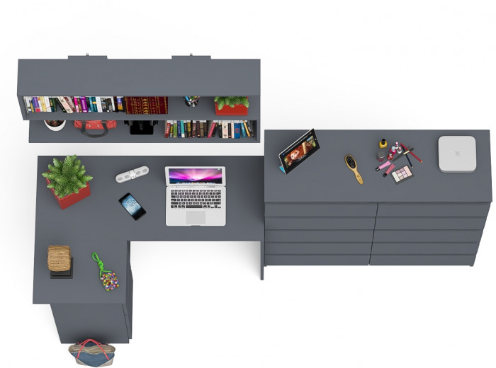 Мори компьютерный стол МС-16 левый + Комод МК1200.10 + Полка 1200, графит