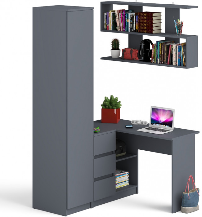 Мори компьютерный стол МС-16 левый + Пенал МШ400.1 + Полка 1200, графит