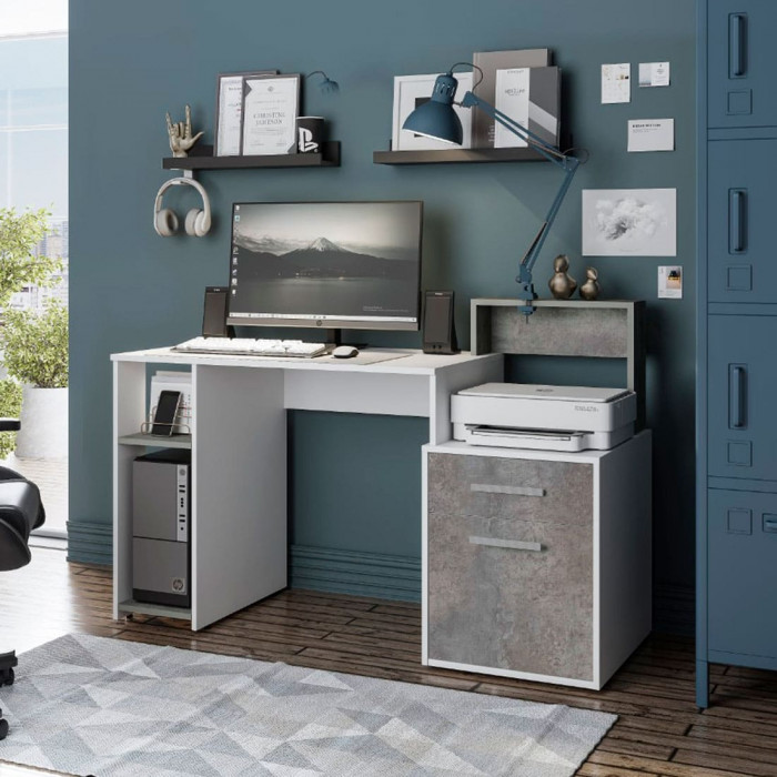 Стол компьютерный "Лайф" Белый/Метрополитан грей