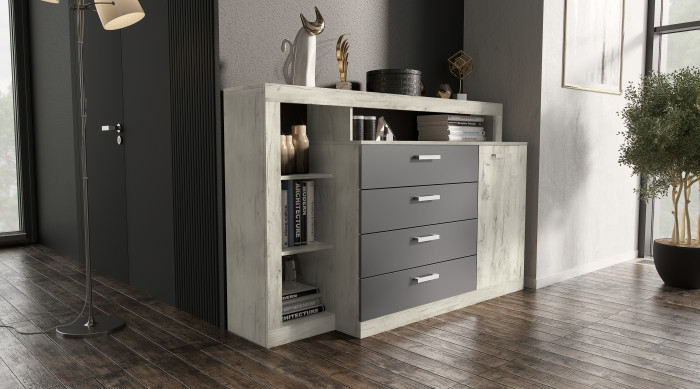 Ангара Комод Графит/дуб крафт белый