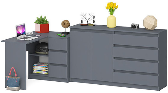 Мори Стол компьютерный МС-16 правый + Комод МК1600.1, цвет графит, ШхГхВ 284,8х84,9х94 см., выдвижные ящики справа, НЕ универсальная сборка