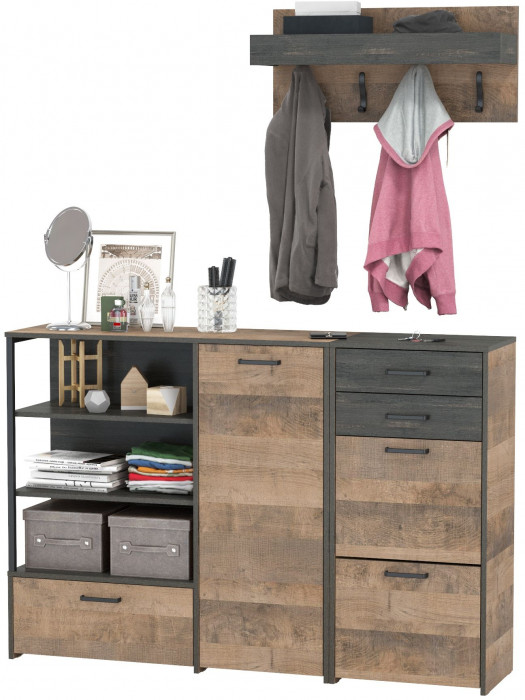 Трувор Прихожая 155, цвет дуб гранж песочный/интра, ШхГхВ 159х37х195 см., универсальная сборка