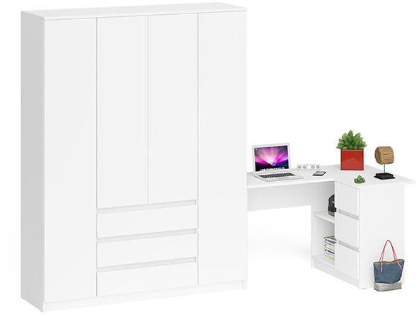 Мори компьютерный стол МС-16 правый + Шкаф МШ1600.1, белый
