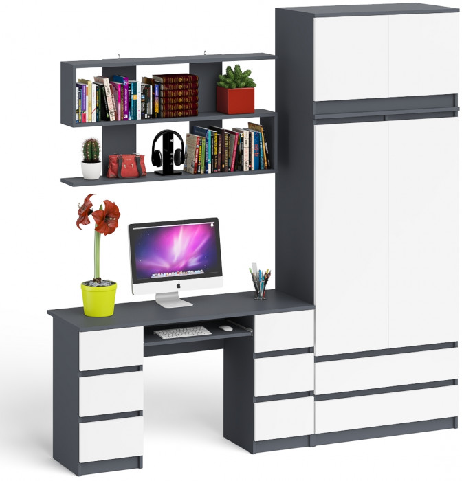 Мори компьютерный стол МС-2 + Шкаф МШ900.1 + Антресоль МА900.1 + Полка 1200, графит/белый