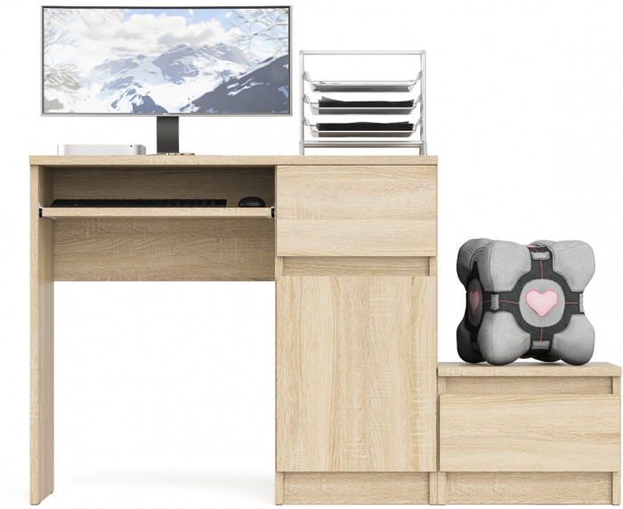 Мори Стол компьютерный МС-1 правый + Тумба ТМП400.1, цвет дуб сонома, ШхГхВ 130,4х50х76,6 см., выдвижной ящик справа, НЕ универсальная сборка
