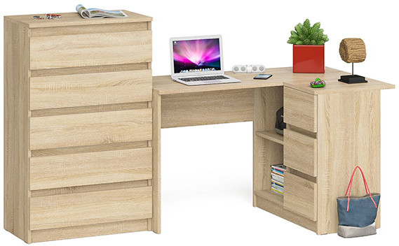 Мори Стол компьютерный МС-16 правый + Комод МК700.5, цвет дуб сонома, ШхГхВ 194,8х84,9х114 см., выдвижные ящики справа, НЕ универсальная сборка