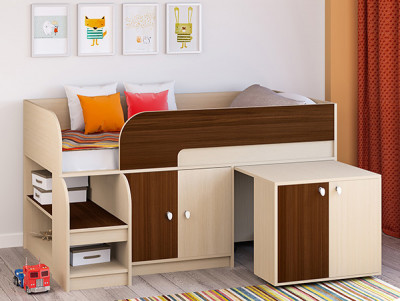 Кровать чердак Астра 9 V8 Дуб молочный/Орех