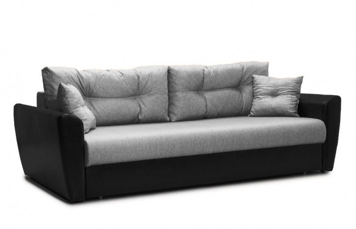 Диван-кровать Амстердам, 160х195, раскладной, еврокнижка, независимый пружинный блок, рогожка/экокожа, серый