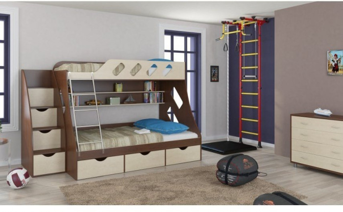Детская двухъярусная кровать Дельта 20.01+23.02+25 (Дуб молочный, Белый)