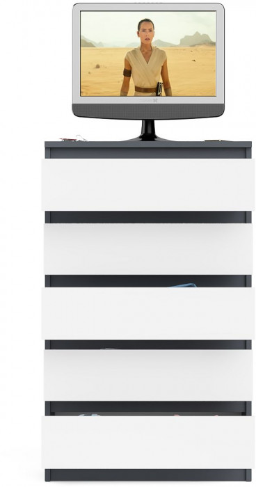 Мори Комод МК700.5, цвет графит/белый, ШхГхВ 70,4х41х114 см.