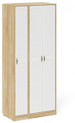 Прихожая П-6-500 Шкаф + Пенал, цвет дуб сонома/фасады МДФ белое дерево фрезеровка ромб, ШхГхВ 90х50х210 см., универсальная сборка