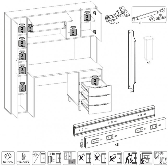 Стол компьютерный Комфорт 12.95N + кресло 103 серое, цвет дуб сонома/белый, ШхГхВ 162х60,3х180 см., НЕ универсальная сборка