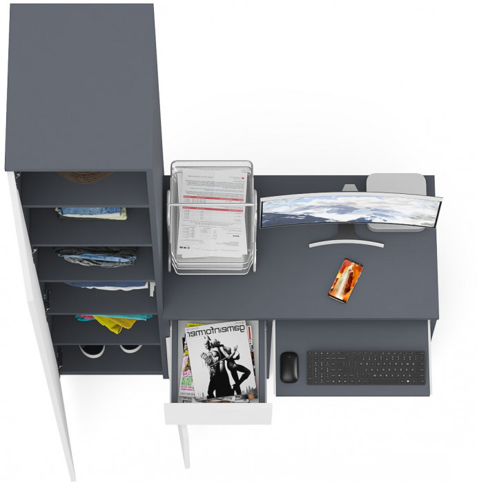 Мори компьютерный стол МС-1 левый + Пенал МШ400.1, графит/белый