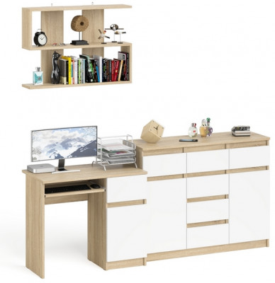 Мори компьютерный стол МС-1 правый + Комод МК1200.4 + Полка 900, дуб сонома/белый