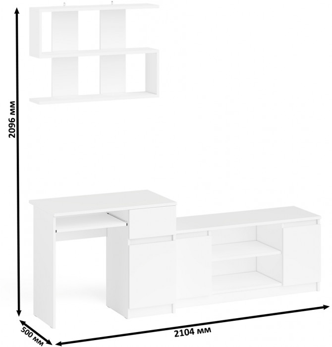 Мори компьютерный стол МС-1 правый + Тумба МТВ1200.1 + Полка 900, белый