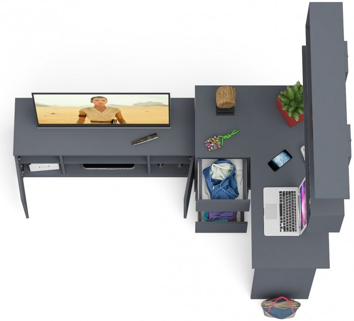 Мори компьютерный стол МС-16 левый + Тумба МТВ1200.1 + Полка 1200, графит