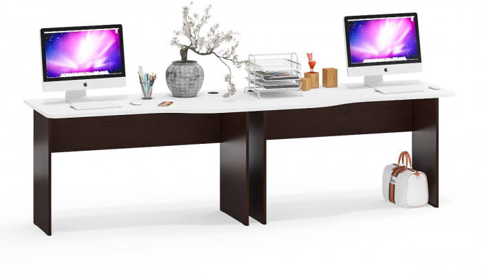 Два стола письменных С-МД-1-04, цвет венге/белый шагрень, ШхГхВ 260х75х74 см., универсальная сборка