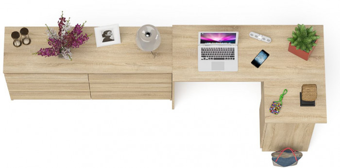 Мори компьютерный стол МС-16 правый + Комод МК1380.6, дуб сонома