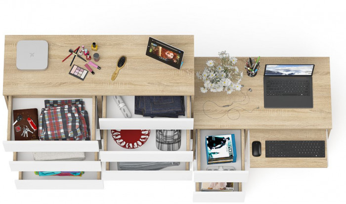 Мори Стол компьютерный МС-6 левый + Комод МК1200.10, цвет дуб сонома/белый, ШхГхВ 210,4х50х115 см., выдвижные ящики слева, НЕ универсальная сборка