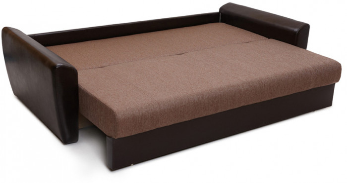 Диван-кровать Амстердам, 160х195, раскладной, еврокнижка, пружинный блок, рогожка/экокожа, коричневый