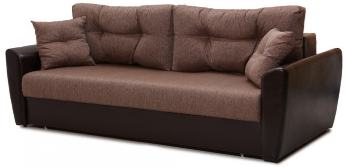 Диван-кровать Амстердам, 160х195, раскладной, еврокнижка, пружинный блок, рогожка/экокожа, коричневый