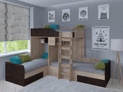 Кровать двухъярусная Трио Сонома/Венге