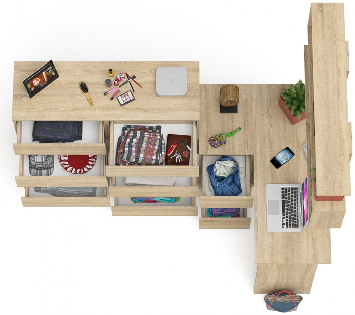 Мори компьютерный стол МС-16 левый + Комод МК1200.10 + Полка 1200, дуб сонома