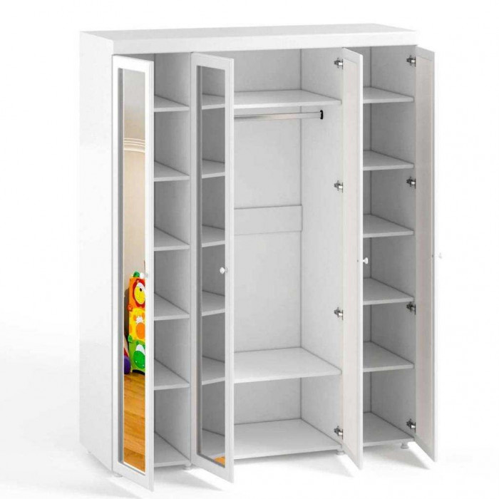 Шкаф 4-х дверный с 4-я зеркалами Монако МН-61 белое дерево