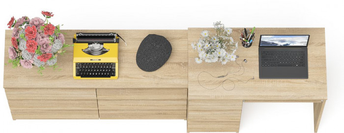 Мори компьютерный стол МС-6 левый + Комод МК1200.6, дуб сонома