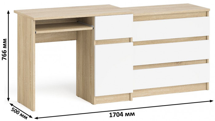 Мори Стол компьютерный МС-1 правый + Комод МК800.1, цвет дуб сонома/белый, ШхГхВ 170,4х50х76,6 см., выдвижной ящик справа, НЕ универсальная сборка