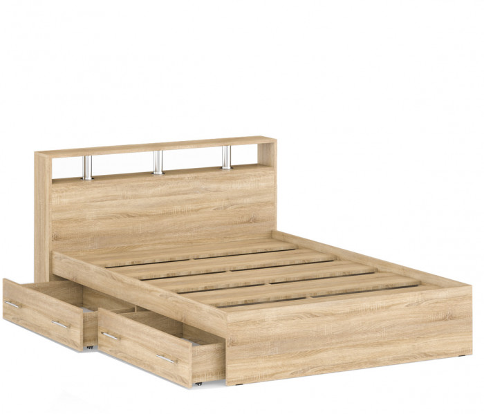 Камелия Кровать с ящиками 1400, цвет дуб сонома, ШхГхВ 143,5х217х78,2 см., сп.м. 1400х2000 мм., без матраса, основание есть