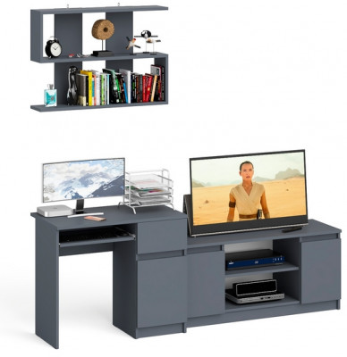 Мори компьютерный стол МС-1 правый + Тумба МТВ1200.1 + Полка 900, графит