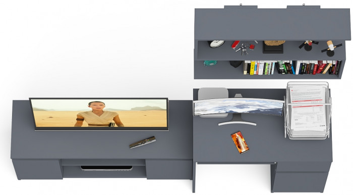 Мори компьютерный стол МС-1 правый + Тумба МТВ1200.1 + Полка 900, графит