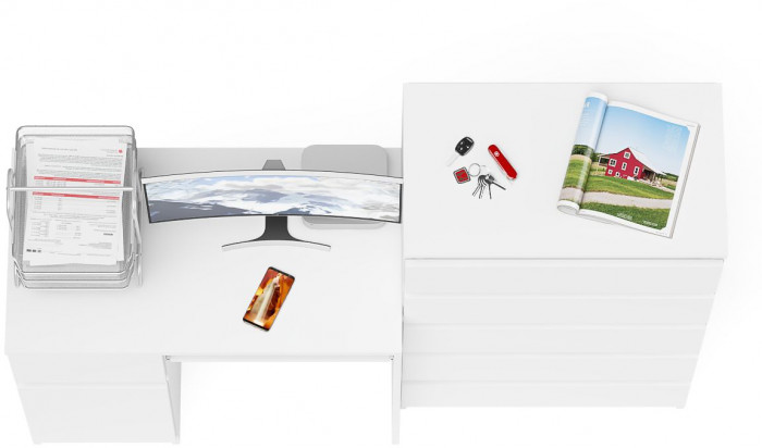 Мори Стол компьютерный МС-1 левый + Комод МК700.5, цвет белый, ШхГхВ 160,4х50х114 см., выдвижной ящик слева, НЕ универсальная сборка