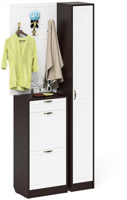 Прихожая П-6 Компоновка № 24, цвет венге/фасады МДФ белое дерево фрезеровка прованс, ШхГхВ 90х35х210 см., универсальная сборка