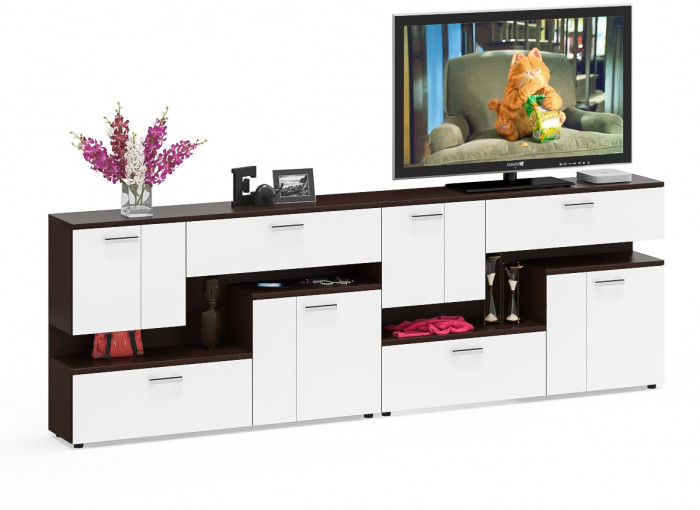 Две тумбы ТВ С-МД-С1-1400, венге/белый шагрень