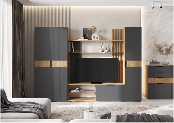 Модульная гостиная Роджина (Белый глянец, Дуб Крафт Золотой)