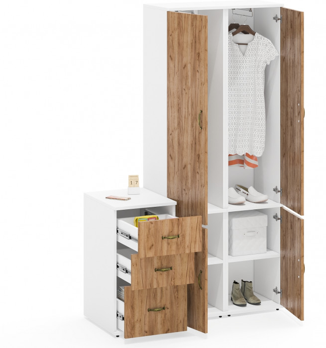 Лидер-8 Пенал МД 21Б + Пенал МД 21Б + Тумба МД 3.16, белый шагрень/крафт золото