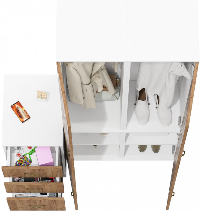 Лидер-8 Пенал МД 21Б + Пенал МД 21Б + Тумба МД 3.16, белый шагрень/крафт золото