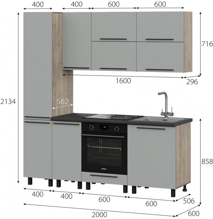 Кухня Этна 2.0 м. Комплект 2, софт грей