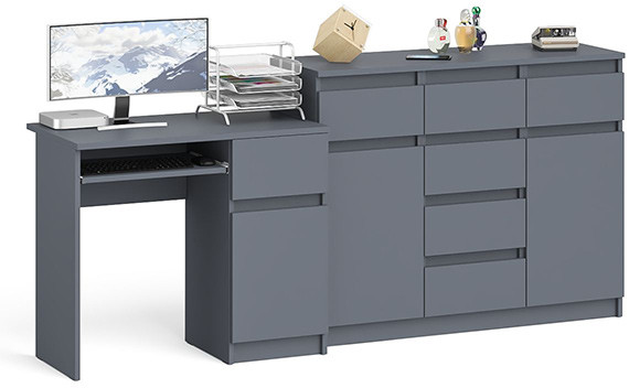 Мори компьютерный стол МС-1 правый + Комод МК1200.4, графит