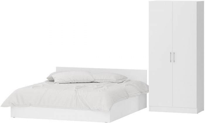 Кровать с ящиками 1800 + Шкаф 2-х створчатый Стандарт, цвет белый, ШхГхВ 183,5х203,5х70 + 90х52х200 см., сп.м. 1800х2000 мм., б/м, основание есть
